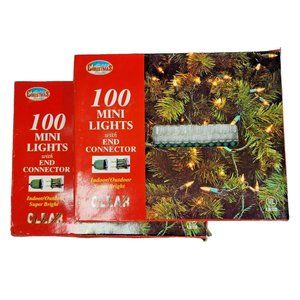 Lot of 2 Santa's Magic 100ct Mini String Lights NEW Clear White Bulb/Green Wire